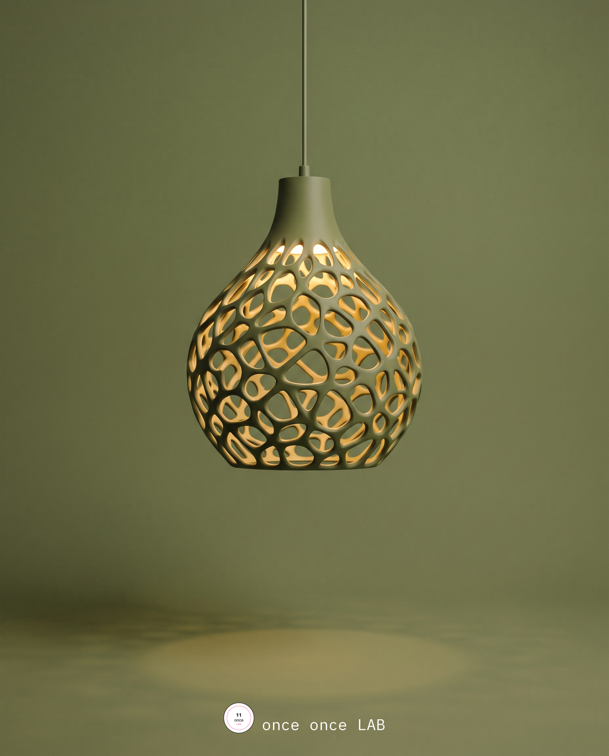 Lámpara Colgante Voronoi — Patrón Calado que Proyecta Luz (Verde)