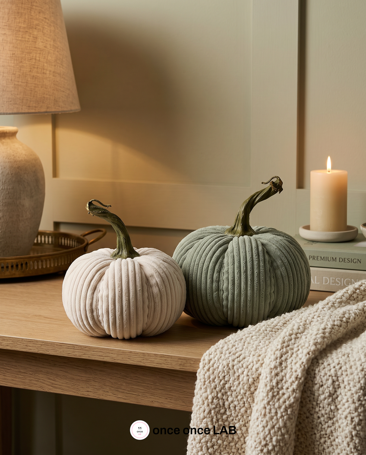 Calabazas Tejidas (Par) — Decoración de Otoño Textura Knit