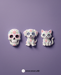 Set de 3 Imanes Calaveritas Día de Muertos — Cráneo, Perro y Gato