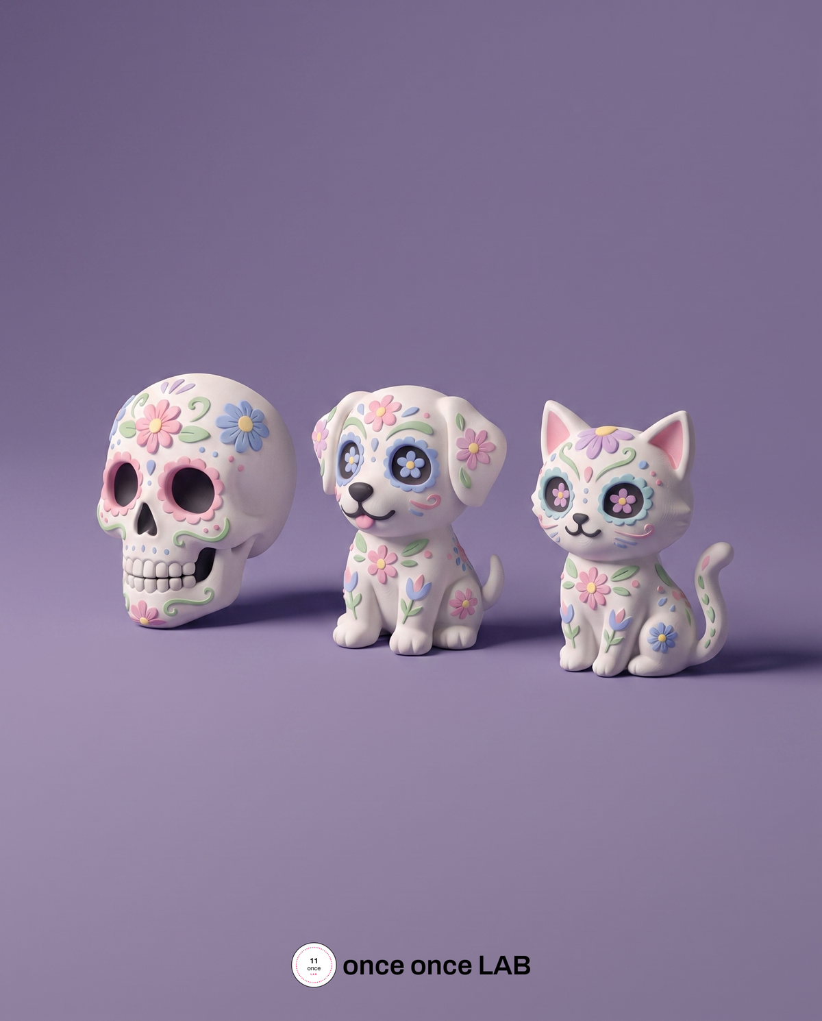 Set de 3 Imanes Calaveritas Día de Muertos — Cráneo, Perro y Gato