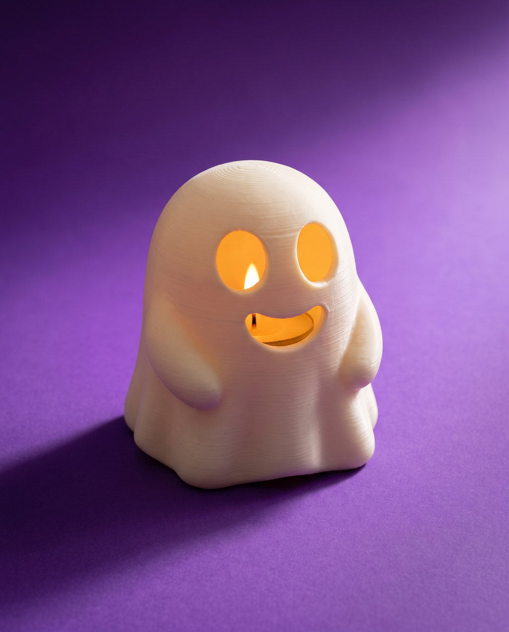 Portavelas Fantasma Sonriente — Luz Cálida de Halloween