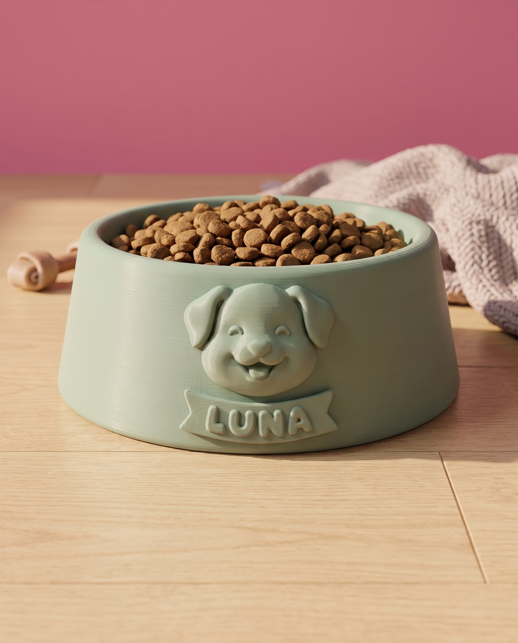 Tazón para Perro Personalizado — Carita Kawaii + Nombre